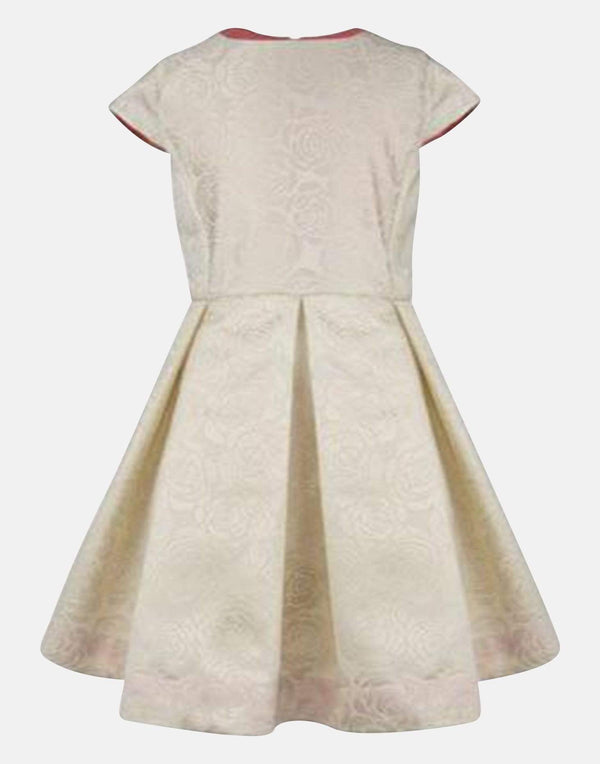 girls cream jacquard dress box pleats lined petticoats luxury cotton vintage traditional princess party cap sleeves 