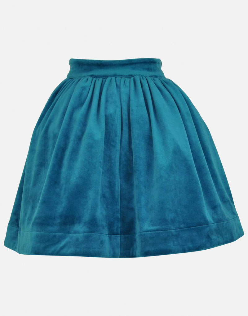 girls skirt teal green jade velvet bow petticoats lined elasticated cotton vintage traditional princess casual gathered