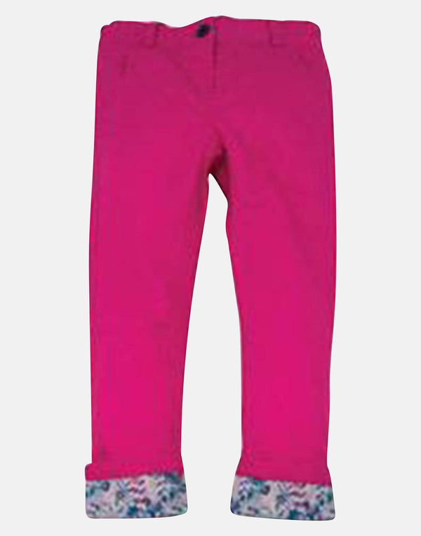 girls trousers pink bright unique floral turn ups pockets slim leg vintage traditional smart 