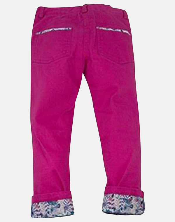 girls trousers pink bright unique floral turn ups pockets slim leg vintage traditional smart