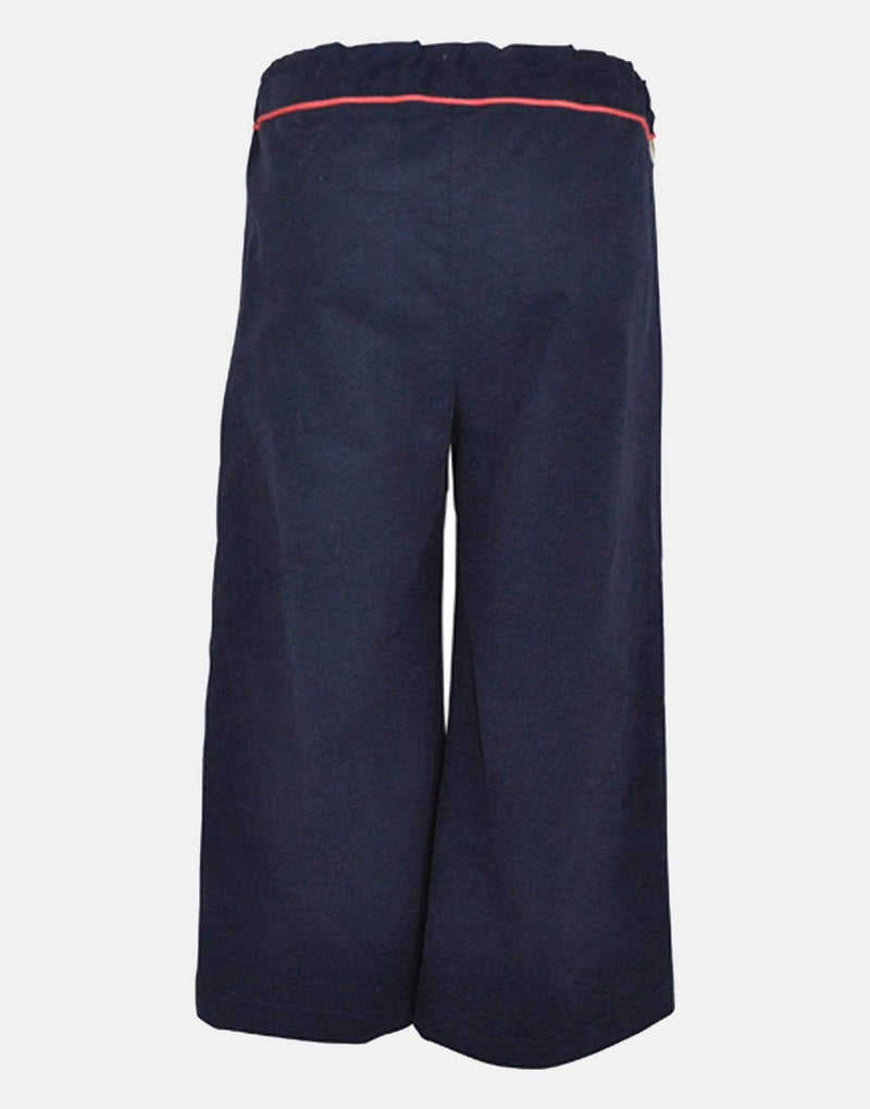 girls trousers culottes navy blue wide leg pockets pink trim unique print lined smart vintage traditional