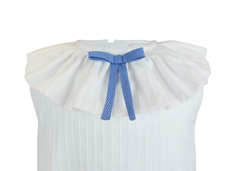 drop waist girls dress white pale blue bow lined button back gathered skirt vintage traditional princess party luxury cotton