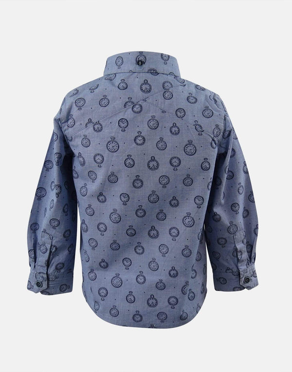 boys cotton shirt blue clock pocket watch collar button down long sleeve pocket smart dapper vintage unique
