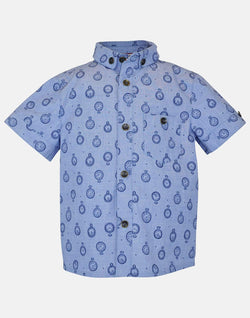 boys cotton shirt pale blue clock pocket watch collar button down short sleeve pocket smart dapper vintage unique