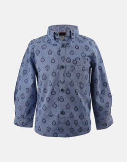 boys cotton shirt blue clock pocketwatch pocket watch collar button down long sleeve pocket smart dapper vintage unique