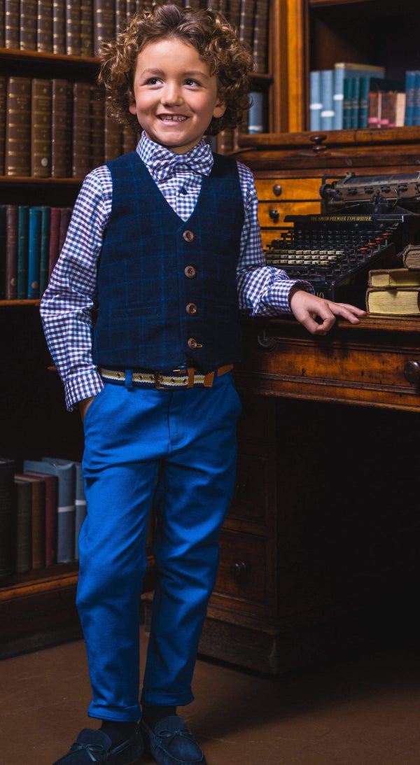 boys trouser cobalt blue pockets braces turn ups smart vintage traditional