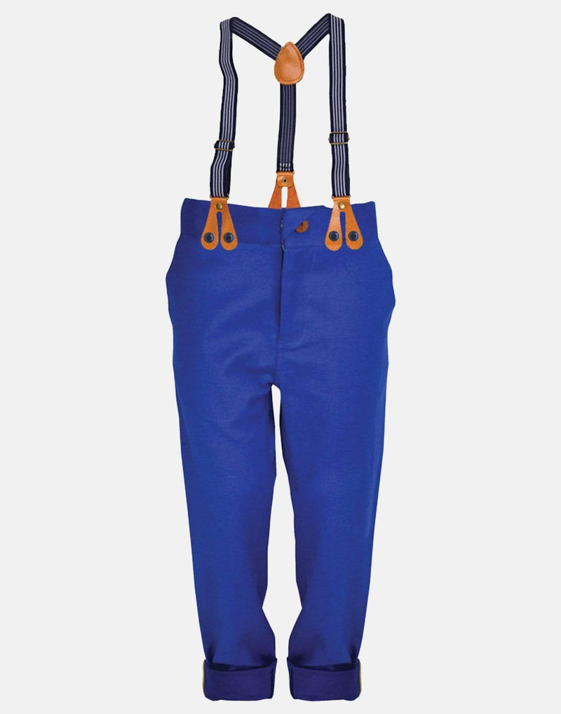 boys trouser cobalt blue pockets braces turn ups smart vintage traditional 