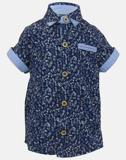 boys cotton shirt blue white pale blue floral collar button down short sleeve pocket smart dapper vintage unique