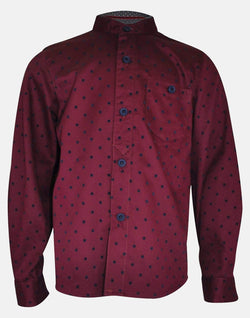 boys cotton shirt blue red maroon spot spotty spotted grandad collar button down long sleeve pocket smart dapper vintage unique