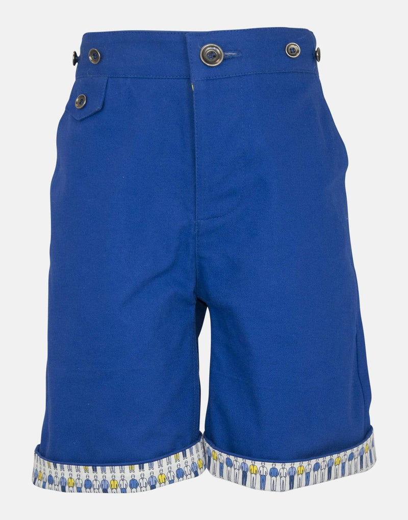 boys cotton shorts blue white gentleman print yellow braces smart vintage unique turn up pocket dapper