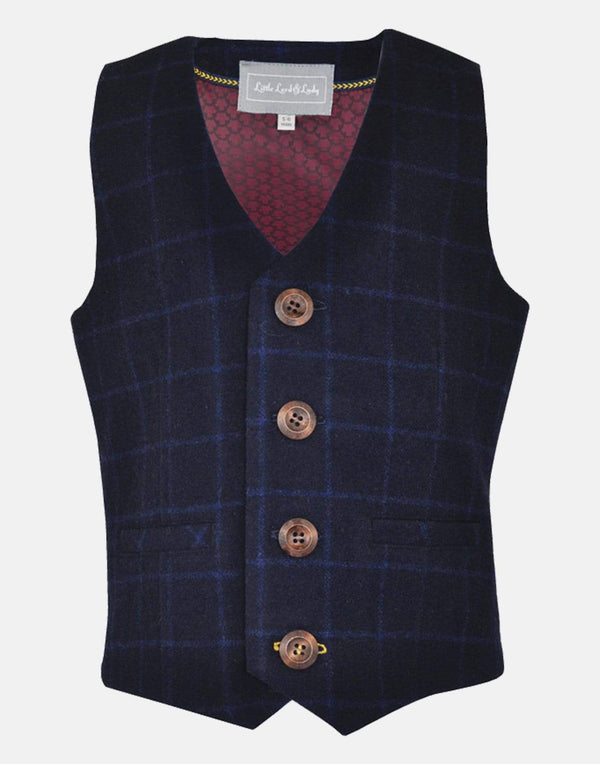 boys waistcoat navy burgundy maroon red checked check suit three piece pocket smart vintage unique dapper toddler