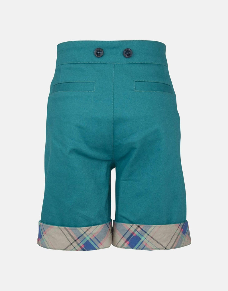 boys cotton shorts teal checked smart vintage unique turn up pocket dapper