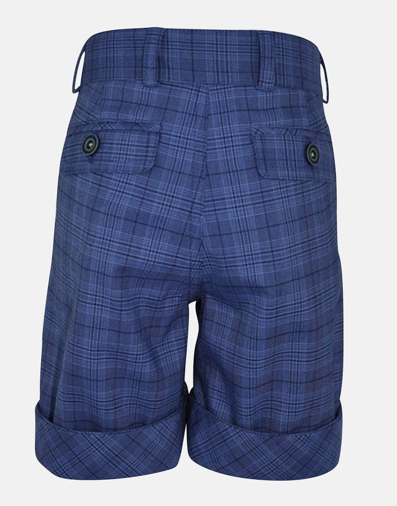 boys cotton shorts navy blue checked check turn up smart vintage unique dapper pocket