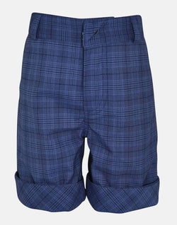 boys cotton shorts navy blue checked check turn up smart vintage unique dapper pocket