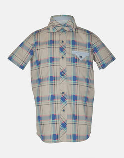 boys cotton shirt blue tartan check checked collar button down bowtie bow tie short sleeve pocket smart dapper vintage unique