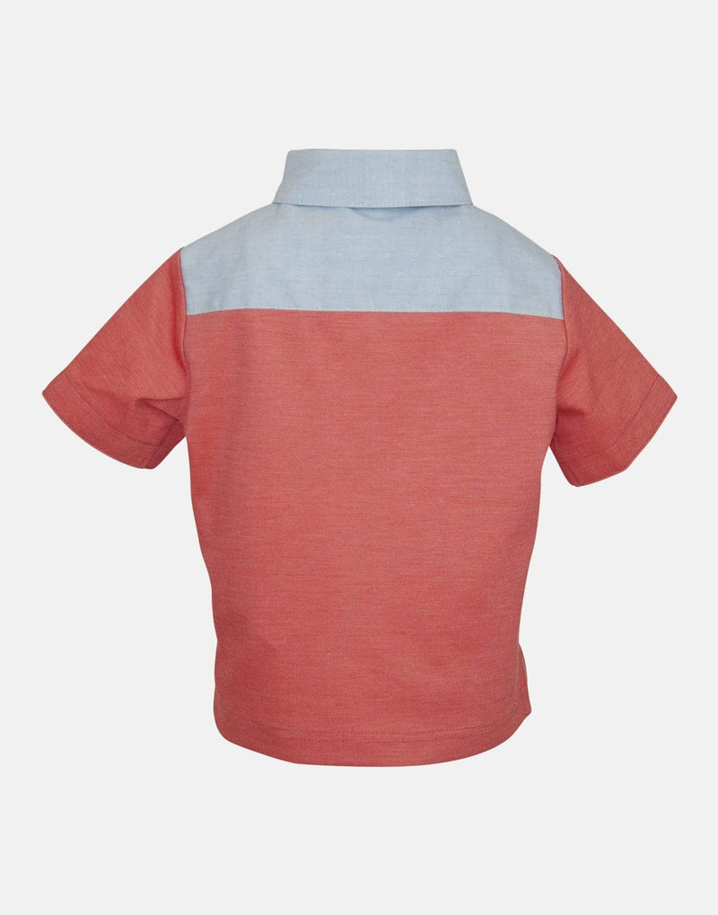 boys cotton shirt polo orange pale blue coral collar button down short sleeve pocket smart dapper vintage unique