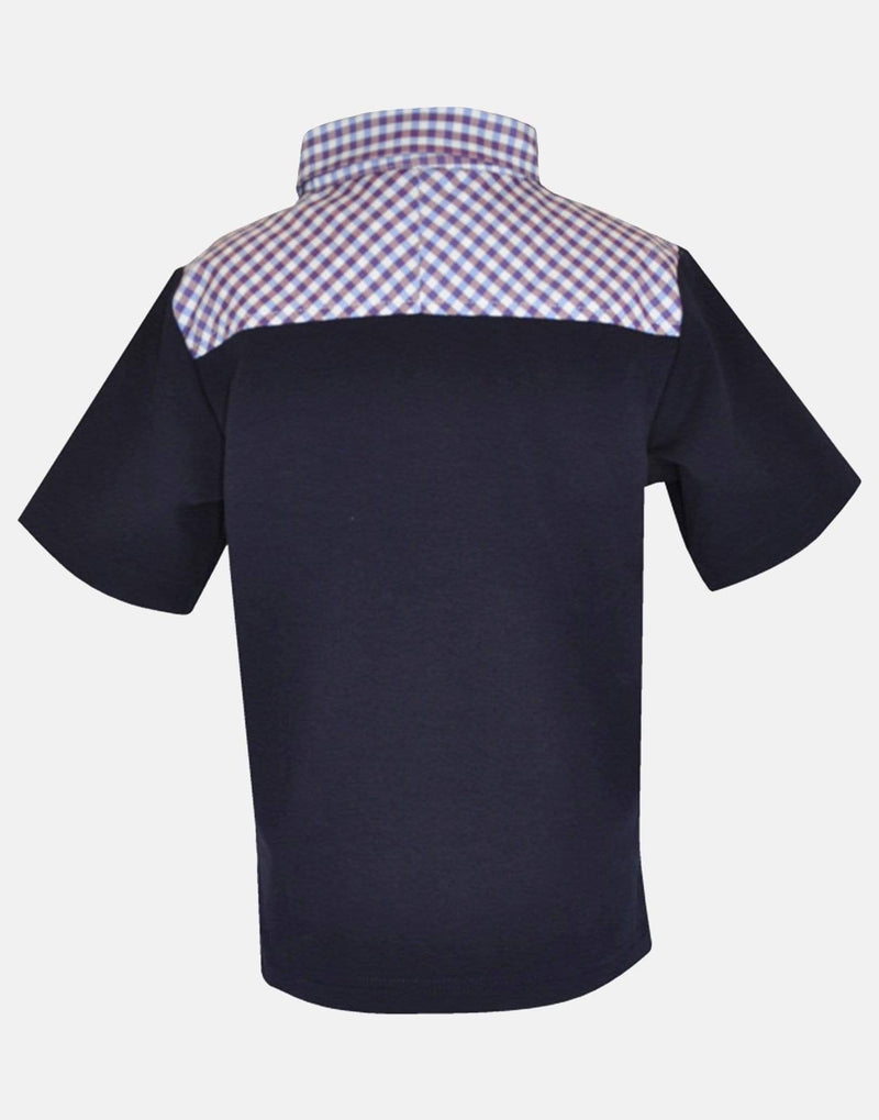 boys cotton shirt polo navy blue pale blue collar button down short sleeve pocket smart dapper vintage unique