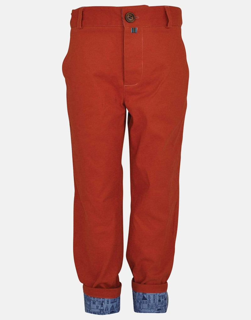 boys toddler ochre orange trousers pockets london print pale blue turn ups unique smart traditional vintage 