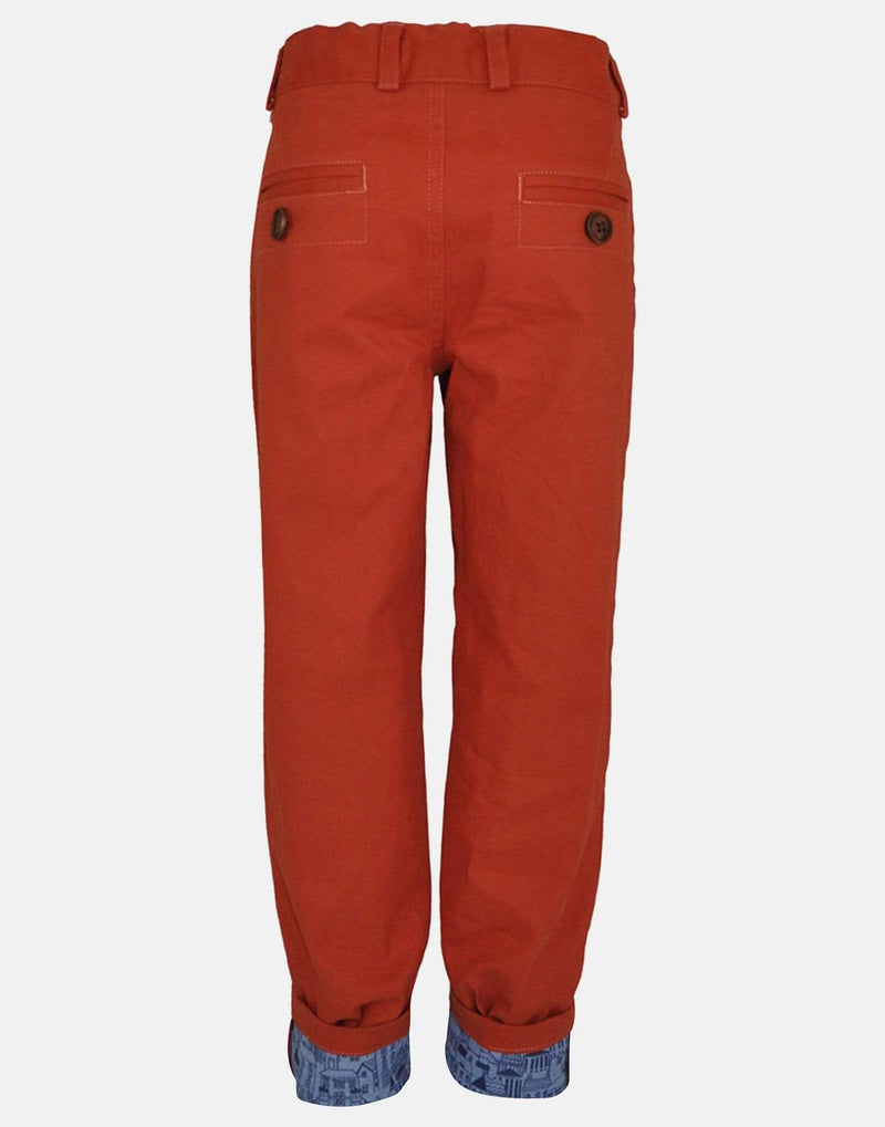 boys toddler ochre orange trousers pockets london print pale blue turn ups unique smart traditional vintage