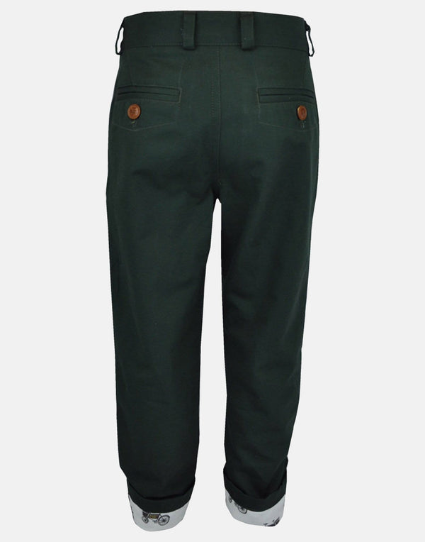 boys trousers olive green twill pockets unique turn ups white smart traditional vintage