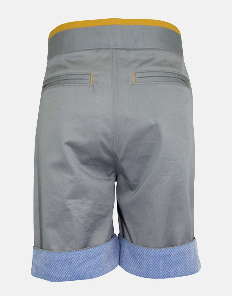 boys cotton shorts grey pale blue yellow trim pocket smart dapper vintage unique turn up