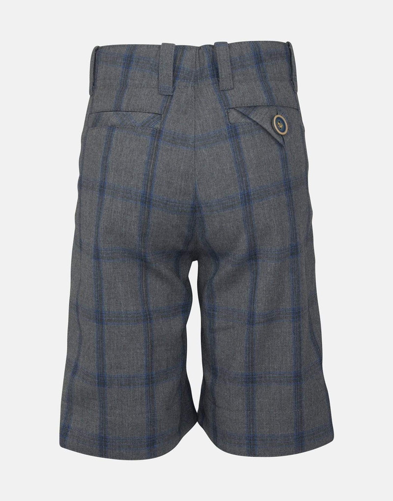 boys cotton shorts grey checked check pocket smart dapper vintage unique turn up toddler