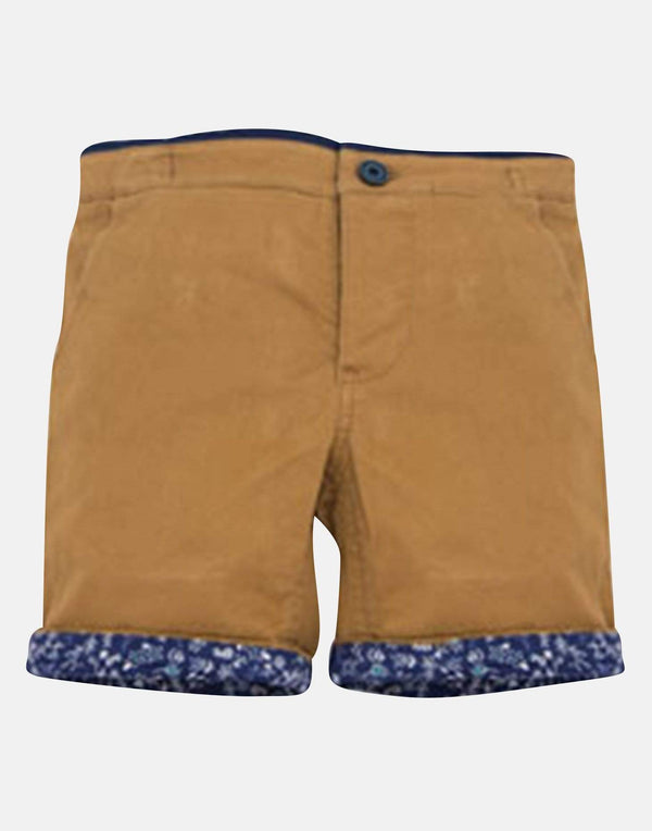 boys cotton shorts caramel brown tan floral blue pocket smart vintage dapper unique turn up