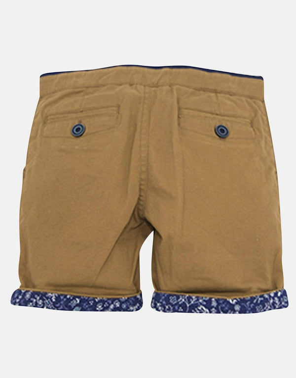 boys cotton shorts caramel brown tan floral blue pocket smart vintage dapper unique turn up