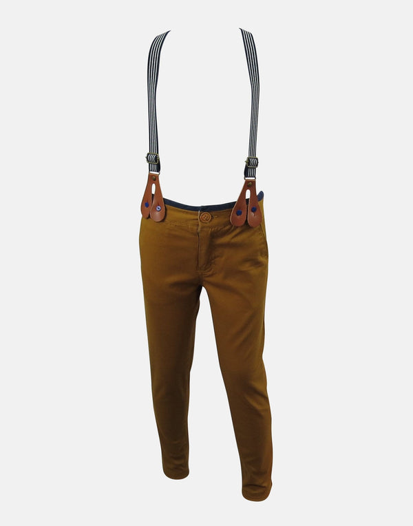 boys trousers caramel tan brown smart vintage traditional pockets braces blue trim 