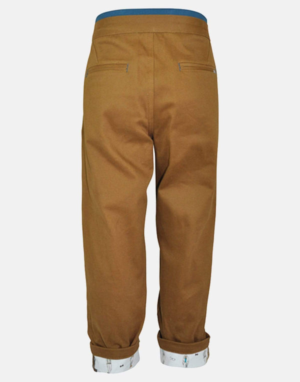 boys  trousers caramel tan brown teal trim unique turn ups smart vintage traditional pockets