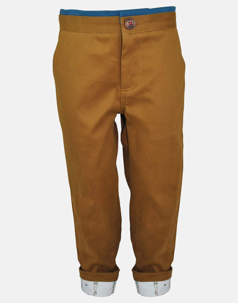 boys trousers caramel tan brown teal trim unique turn ups smart vintage traditional pockets