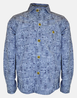 boys cotton shirt blue navy london London collar button down long sleeve pocket smart dapper vintage unique