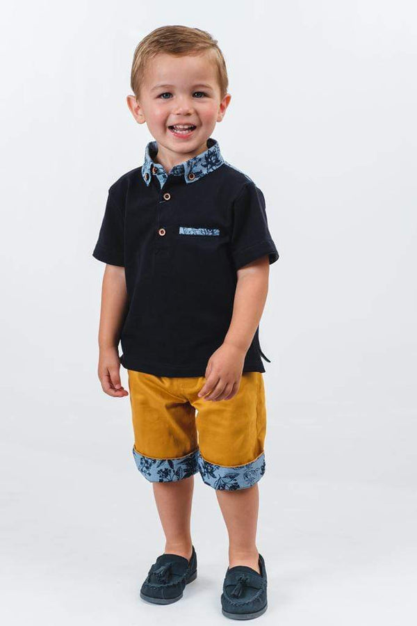 boys cotton shorts mustard yellow blue floral pocket smart vintage unique turn up dapper toddler 