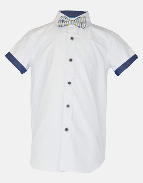 boys cotton shirt navy white gentleman collar button down bowtie bow tie short sleeve pocket smart dapper vintage unique