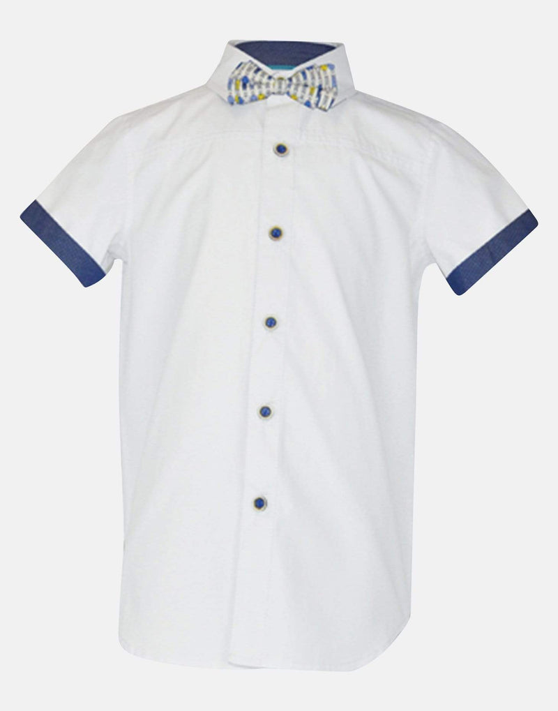 boys cotton shirt navy white gentleman collar button down bowtie bow tie short sleeve pocket smart dapper vintage unique