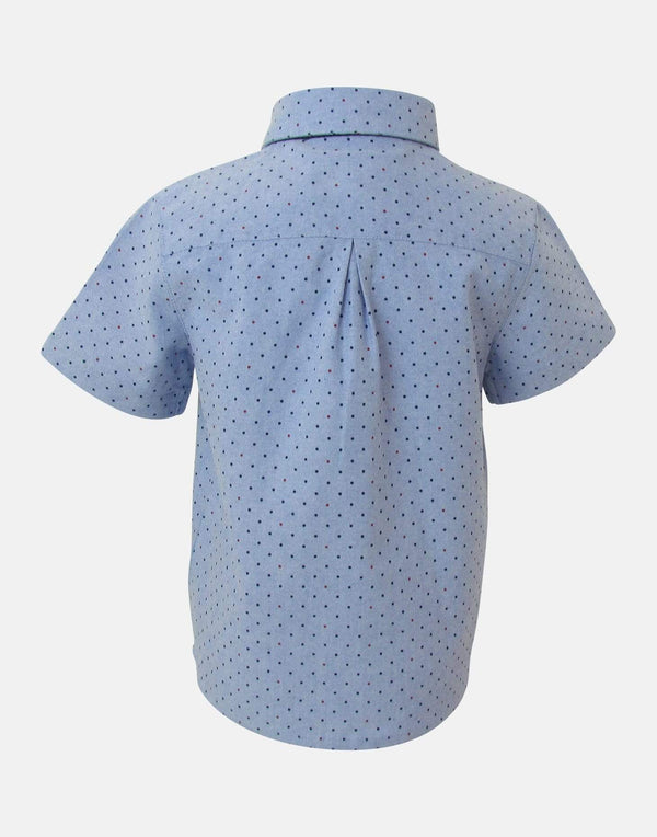 boys cotton shirt navy pale blue spot spotted spotty collar button down short sleeve pocket smart dapper vintage unique