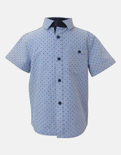 boys cotton shirt navy pale blue spot spotted spotty collar button down short sleeve pocket smart dapper vintage unique