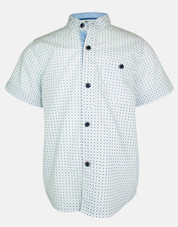 boys cotton shirt white textured spot spotted spotty grandad collar button down short sleeve pocket smart dapper vintage unique