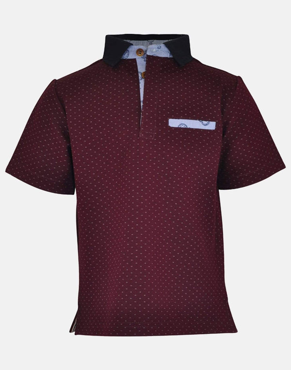 boys cotton shirt maroon burgundy red navy polo spot spotted spotty collar button down short sleeve pocket smart dapper vintage unique