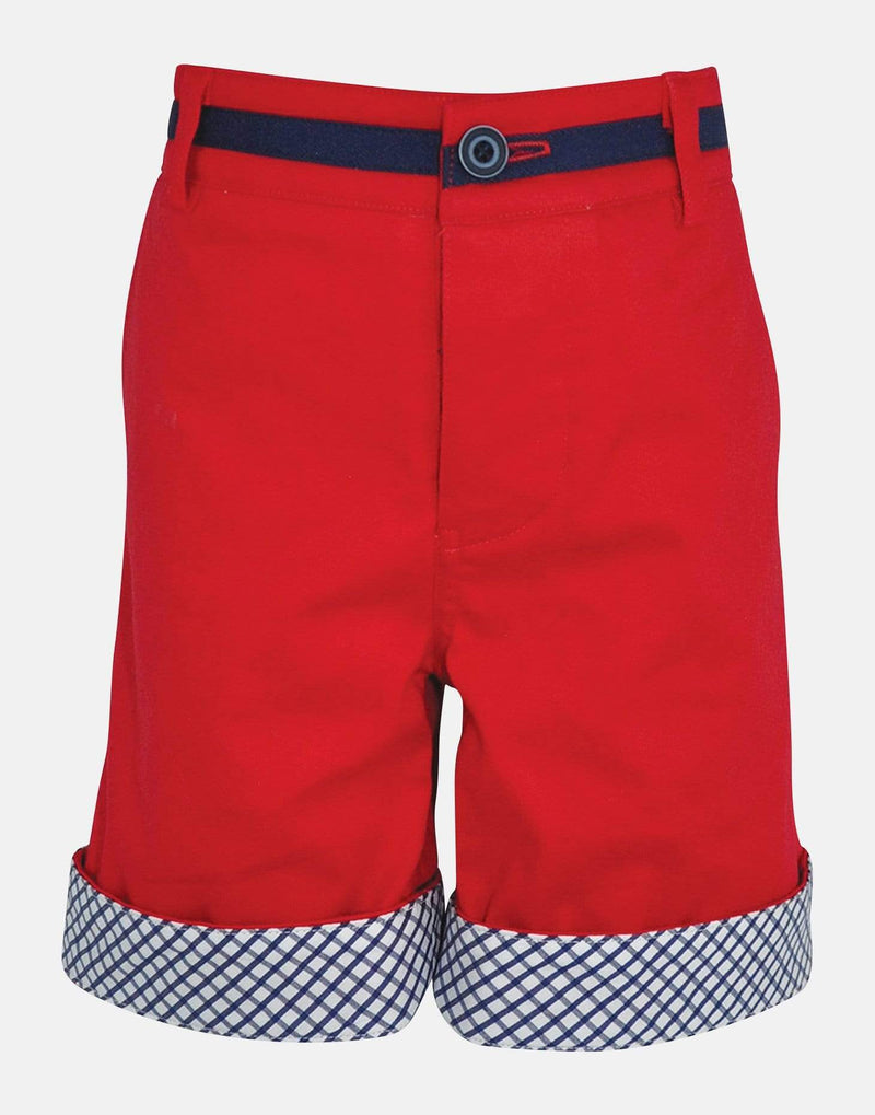 boys cotton shorts red navy blue checked check pocket smart vintage unique turn up dapper toddler