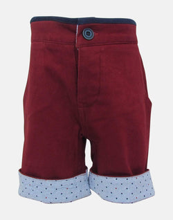 boys cotton shorts red navy blue spotted spot spotty pocket smart vintage unique turn up dapper toddler 