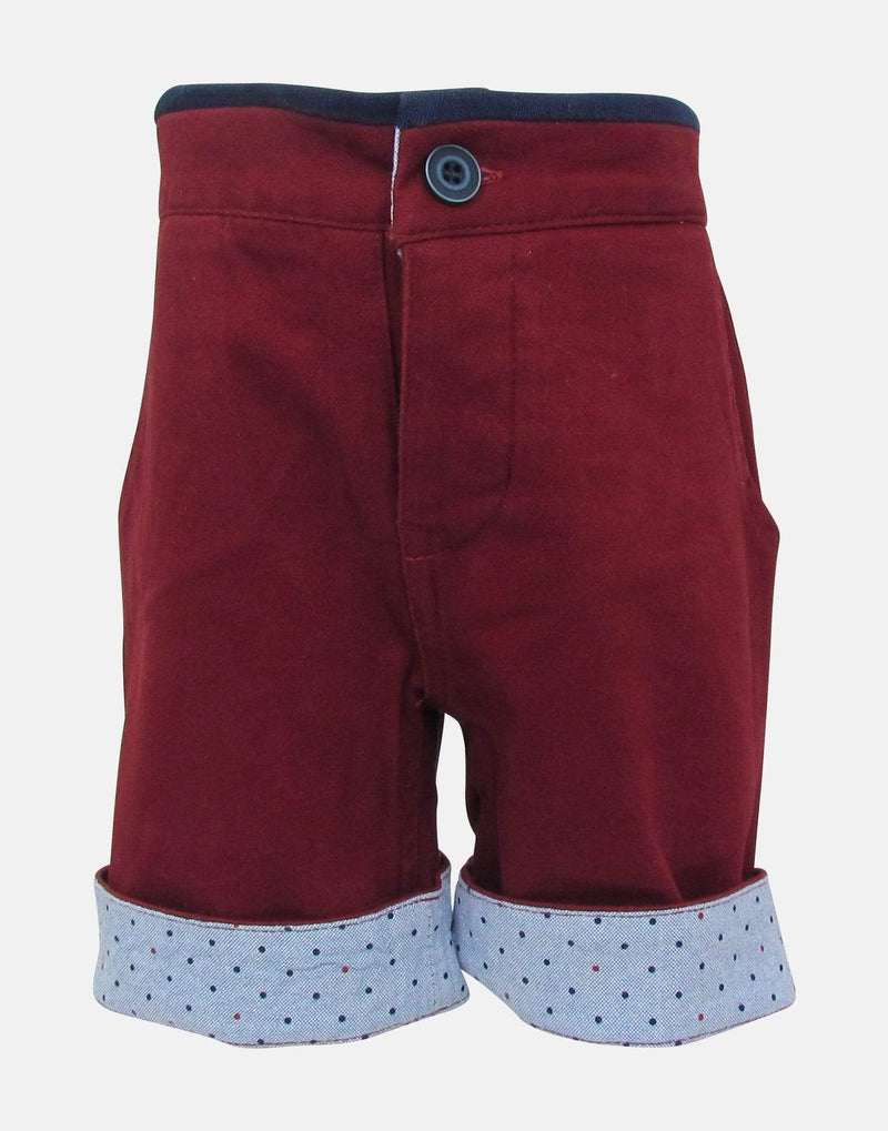 boys cotton shorts red navy blue spotted spot spotty pocket smart vintage unique turn up dapper toddler 