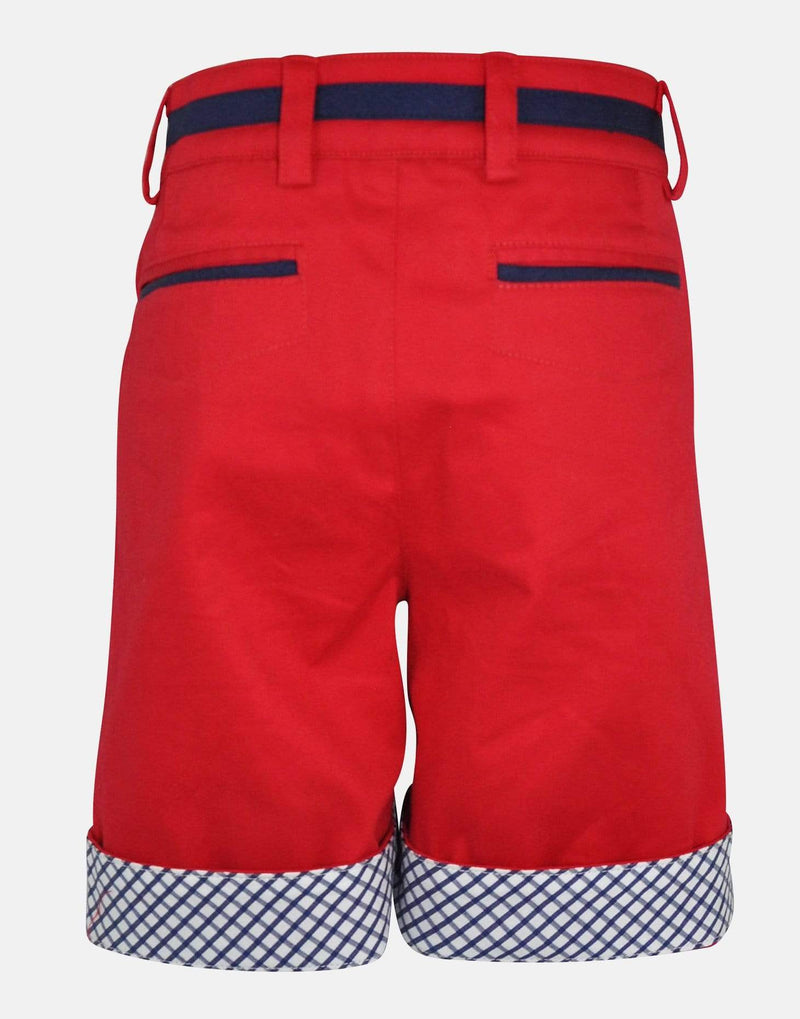 boys cotton shorts red navy blue checked check pocket smart vintage unique turn up dapper toddler 