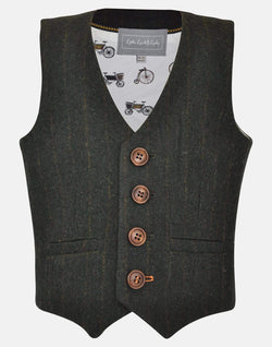 boys waistcoat green olive tweed white bikes bike print suit three piece pocket smart vintage unique dapper toddler