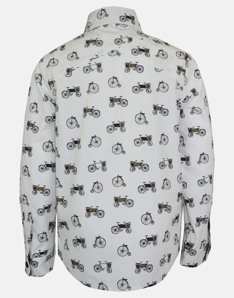 bicycle print dress shirt Men's fitted shirt with blue bike prints