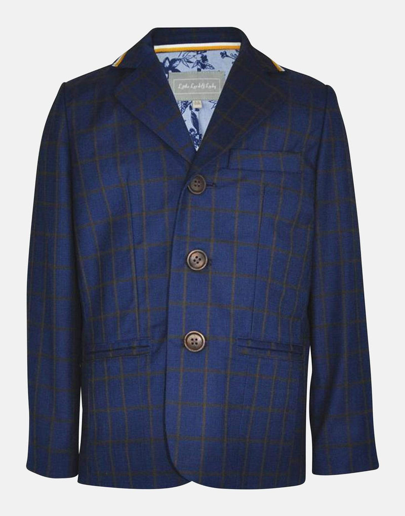 boys blazer jacket blue floral checked check suit three piece pocket smart dapper vintage unique