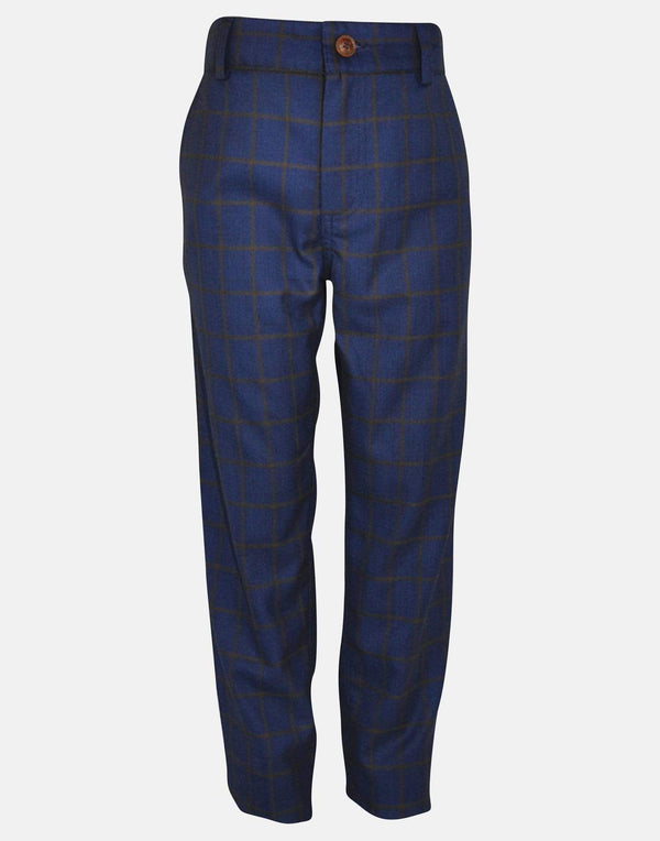 boys trousers navy blue checked check suit three piece smart vintage traditional unique pockets
