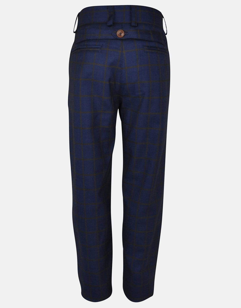 boys trousers navy blue checked check suit three piece smart vintage traditional unique pockets