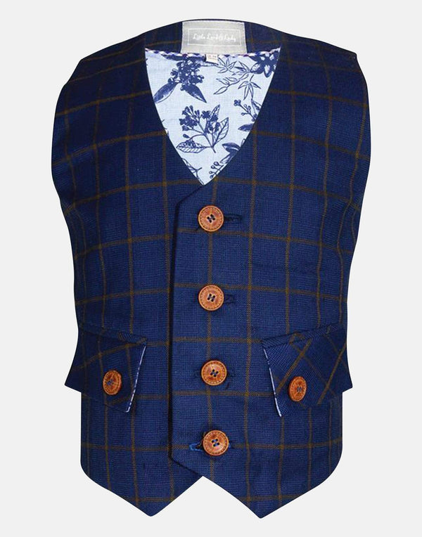 boys waistcoat blue navy white brown floral checked check suit three piece pocket smart vintage unique dapper toddler